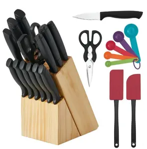 23 Piece Stainless Steel Cutlery and Utensil Set - Classic Design - Dishwasher Safe - Never Needs Sharpening - Black Block Kitchen