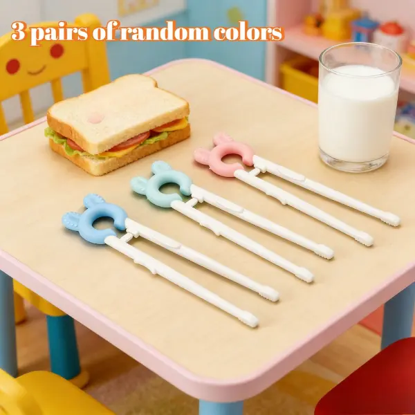 3 Pairs Kids Training Chopsticks – Cartoon Animal Ring Design, Anti-Slip Assistive Learning Chopsticks for Kitchen/Dining/Outdoor, Easy Self-Feeding Skill Mastery
