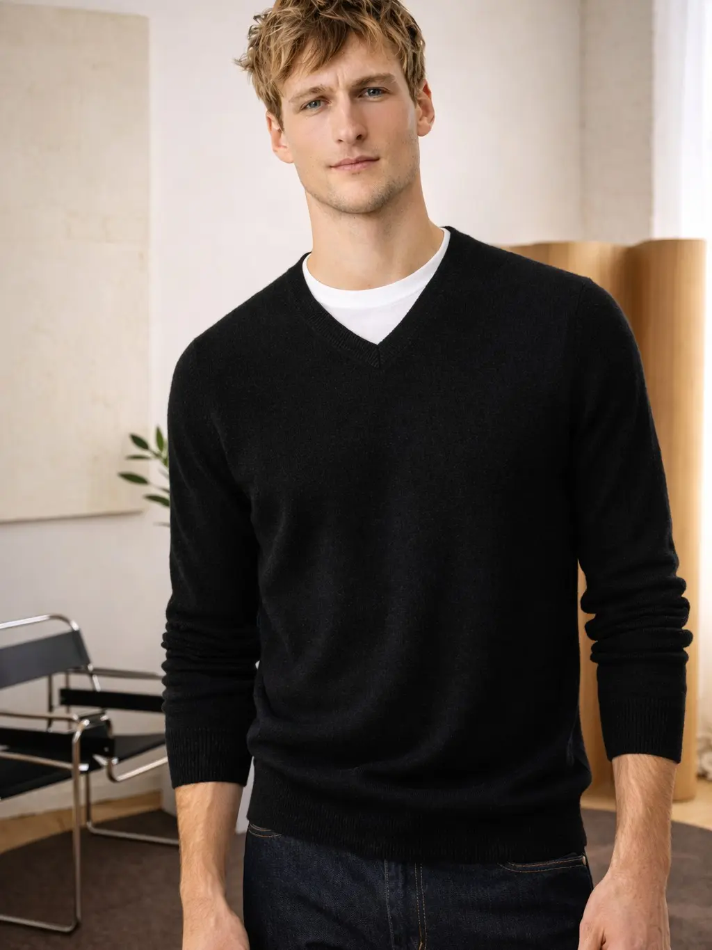 State Cashmere Men's Basic V-Neck Cashmere Sweater