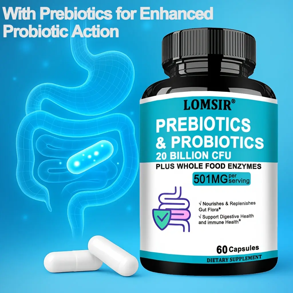 Prebiotics and Probiotics for Women & Men, Immune, Digestive & Gut Health with L. Reuteri, Inulin Fiber, Digestive Enzymes, 60 Capsules