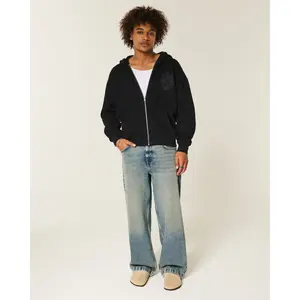 Hollister Dark Wash Graphic Super Baggy Jeans