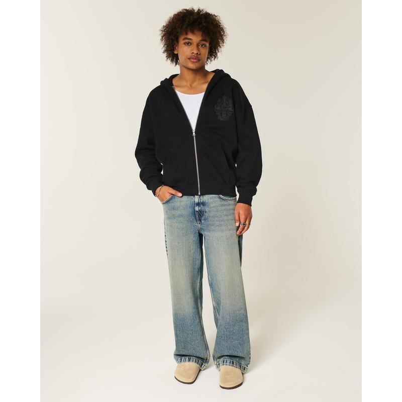 Hollister Dark Wash Graphic Super Baggy Jeans