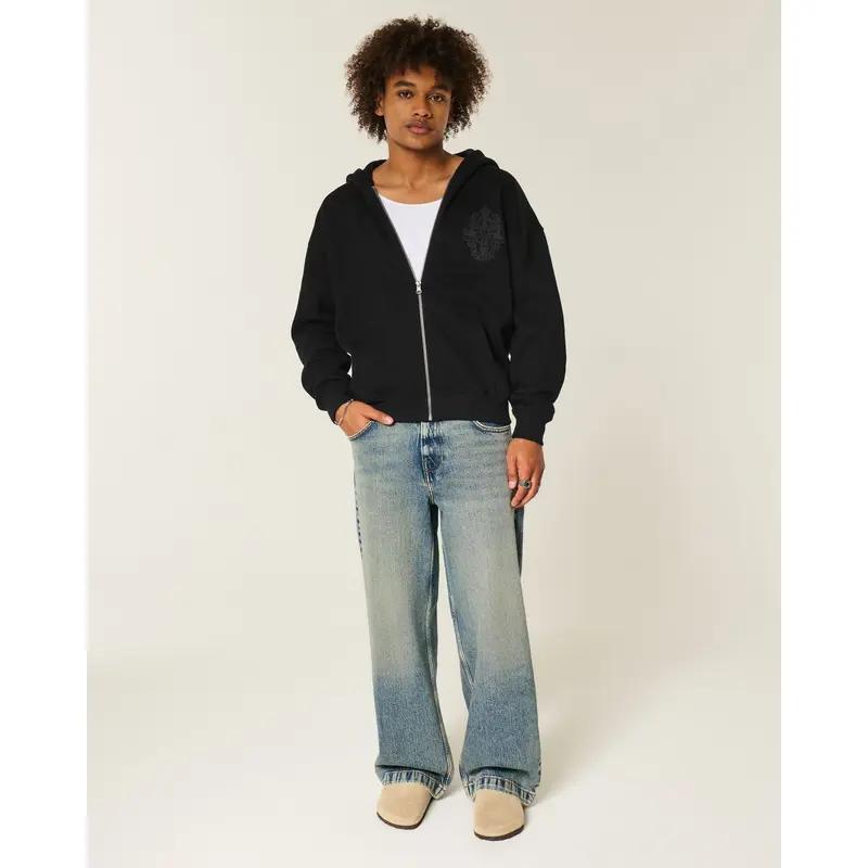 Hollister Dark Wash Graphic Super Baggy Jeans