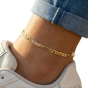 BA Unique Fashion Gold Electroplated 3.8mm 9", 10" Mariner Chain Ankle Bracelet - 14K Gold Electroplated, Durable Design, Casual Accessory