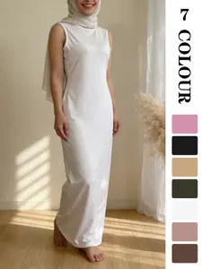 Muslim Sleepwear inner dress for Women, Ramadan Eid Pure Color Sleeveless inner Dress, Dubai Luxury Islamic Kaftan Underwear, Comfortable Long Nightgown, Modest Dress, Modest Muslim Outfits, Maxi Slip Dress [not included hijab]