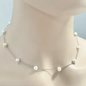 Freshwater Cultured Pearl Sterling Silver 925 Necklace 16” Chain extension 18” Jewelry Joyería