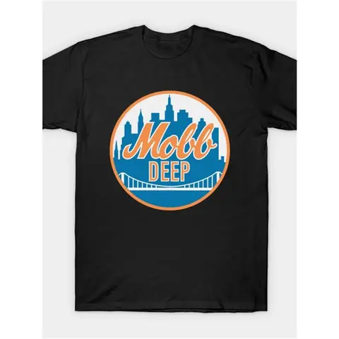 Mobb Deep Queens New York Men's Short-Sleeve Cotton Crew Neck Graphic Tshirt - Black Regular Fit, Vibrant Skyline Design, Stretch All Seasons Casual Shirt, Machine Washable Urban Streetwear Menswear