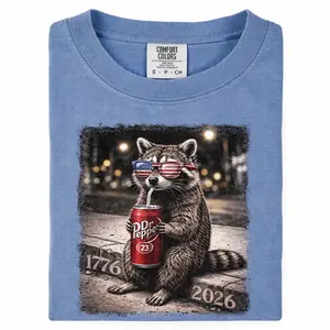 Comfort Colors America 250th Anniversary Shirt, Patriotic Raccoon Drinking Dr Pepper Shirt, USA 250th Anniversary Shirt, 4th of July Raccoons Lover T-Shirt