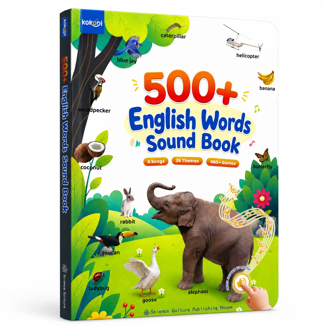 KOKODI Interactive English Word Sound Book - 500+ Words, 26 Themes, 460+ Word Games, 6 Songs, New Educational Language Toy for Toddlers, Early Learning Gift, Word Games Practice