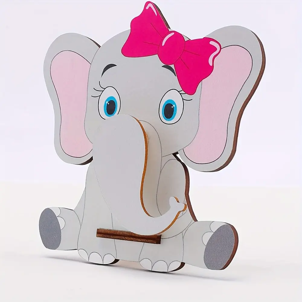Wooden elephant glasses holder with pink bow | Cute animal glasses display holder, suitable for home office desktops, birthday gifts, ladies' gifts, desktop storage and organization, functional decoration, Desk Accessories