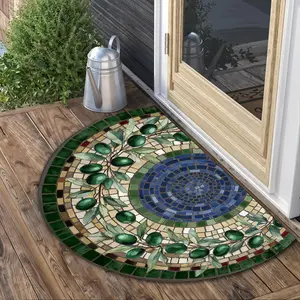 1Pc Colorful Geometric Design Semi-Circular Mat, Washable Rugs, For Entrance Door, Bathroom, Living Room, Laundry Room, Home Decor, Soft, Non-Slip, Easy To Clean And Maintain, Four Seasons Durable Floor Mat For Porch, Gifts For Friends, Holiday Gifts,Chri
