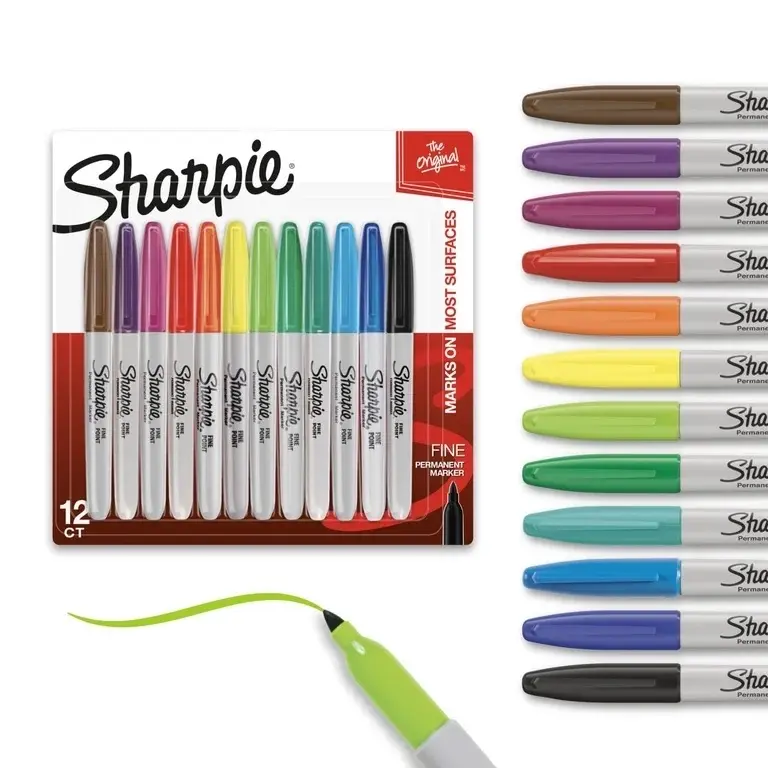 Sharpie Permanent Markers, Fine Point, Assorted Colors, 12 Count
