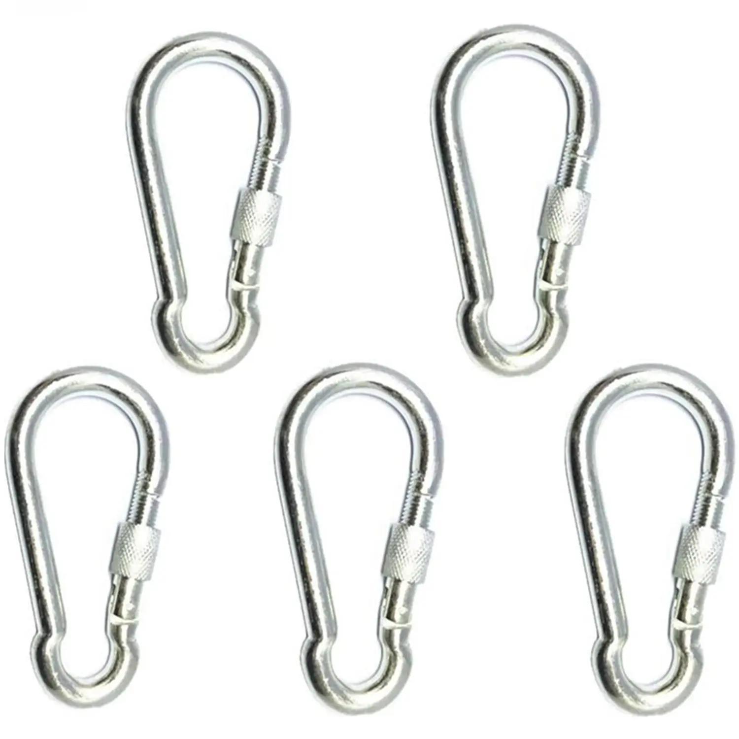 5 Pc 4.5" Big Heavy Duty 750LBS Stainless Steel Non Rust Spring Snap Keychain Clip Hook Carabiner Screw Lock Key Ring Hook with Spring Loaded Gate,Outdoor, Camping, Traveling, Hiking etc