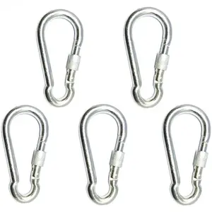 5 Pc 4.5" Big Heavy Duty 750LBS Stainless Steel Non Rust Spring Snap Keychain Clip Hook Carabiner Screw Lock Key Ring Hook with Spring Loaded Gate,Outdoor, Camping, Traveling, Hiking etc
