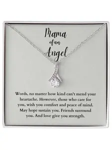 Mama of An Angel Necklace for Wife/Friend/Bestie/Sister V-shaped Pendant Necklace with Card and Gift Box Sympathy Necklace Miscarriage Gift