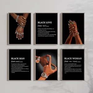 Unframed Modern African American Couple Graphic Photo Wall Gallery Poster - Artistic Hand-Print Paper Artwork, Vintage Wall Art Tape Set, Home Decor for Room Decoration