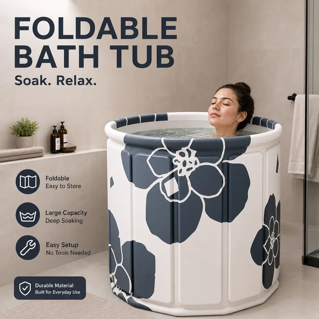 Foldable Portable Adult Soaking Tub, Large Collapsible Space-Saving Freestanding Bath Bucket for Home Indoor SPA Relaxation, Easy Storage