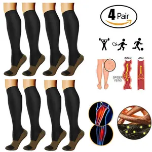 4 Pair Compression Stockings Men Women Socks Fit Pregnancy Edema Varicose Veins Hiking Running Flight Marathon Sports Socks