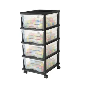 VEVOR Plastic Storage Drawers Cart, 4 Drawers Storage Organizer with Wheels, Rolling Closet Organization and Storage Dividers, Dresser Organizer Clear Bins for Office Supplies, Craft Rooms, Classrooms