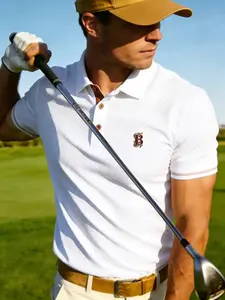 Men's V186 B Letter Print Polo Shirt, Breathable Summer Quick-Dry Short Sleeve, Casual Golf Fishing Basketball Camping Beachwear