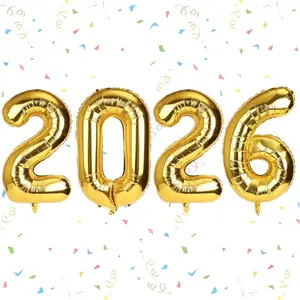 4-Pack 32 Inch Gold Gradient Number 2026 Inflatable Aluminum Foil Balloons, New Year Party Decoration, Festive Event Supplies, Balloon Decorations