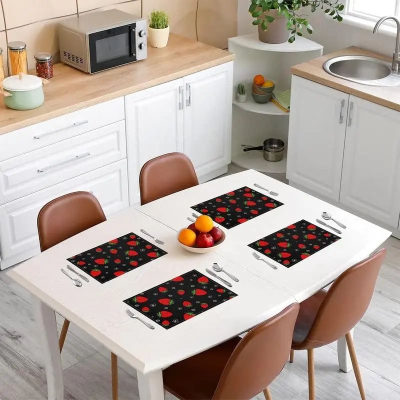 Feelyou 4-Piece Kawaii Cute 3D Printed Polyester Rectangle Placemat Set - 12x18in Table Mats, Matching 18x12in Coasters, Bright Colors, Dinnerware Table Top Protection, Indoor Kitchen Decorative Placemat with Multiple Styles for Dining, Birthday Party