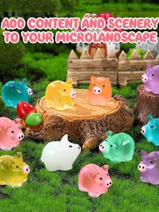 25pcs Mini Cute Glow-In-The-Dark Resin Pig  Figurines, Assorted Colors, Cartoon Animal Sculptures for Garden Landscapes, Aquariums, and DIY Crafts, Cute desktop ornaments,No Electricity Required, DIY Craft Figurines,Whimsical Decor,Christmas accessories