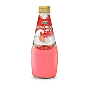 Vinut Coconut Milk Drink Strawberry Flavor with Coconut Jelly Plant-Based Non-Dairy Lactose-Free 290ml Glass Bottle Pack of 6 12 or 24 Fruity Beverage Ready to Drink