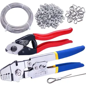 /Wire Rope Crimping Tool Up To 2.2mm With 240 count 1/16''Aluminum Crimping Loop Sleeve And 165FT 1/16'' 304 stainless steel Wire Rope 20 count Wire Rope Thimbles And Wire Rope   Kit