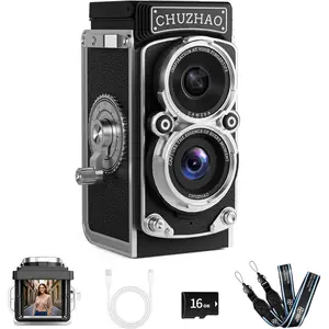 CHUZHAO Mini Retro Digital Camera -  TLR Style Point and Shoot Auto Focus Vlogging Camera, Compact & Portable, 16GB Card Included, Ideal for Beginners, Teens, and Adults
