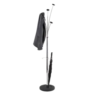 Alba Festival Stylish Coat Stand with Wooden Pegs – Chrome Floor Coat Rack with Umbrella Holder
