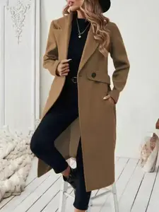 Elegant Women's Long Coat, Classic Simple Style Lapel Waistcoat, Vintage Fashion Slimming Warm Outerwear, Versatile Winter Jacket
