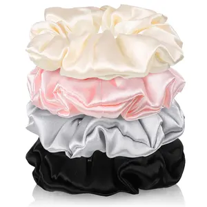 4 Pack 100% Mulberry Silk Scrunchies, Silk Hair Ties 19 Momme Silk Scrunchies for Hair No Damag Scrunchies for Women Girls