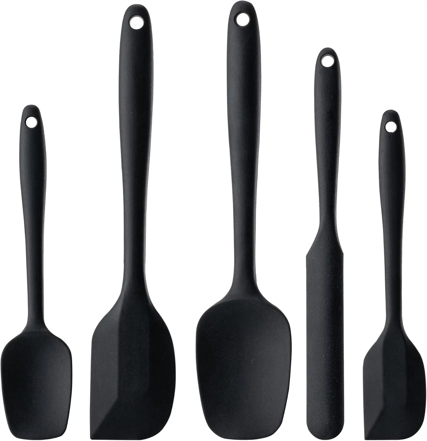 5-Count Sturdy Rubber Spatula Set with Stainless Steel Core - High Heat Resistant, Non-Stick, Dishwasher Safe Kitchen Utensils with Hanging Feature for Baking, Cooking (Black)