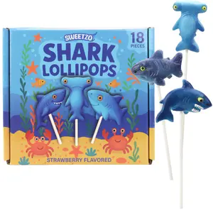 Shark Candy Lollipops, Ocean and Under the Sea Themed Birthday Party Treats, Individually Wrapped Strawberry Flavored Suckers, 18 Count