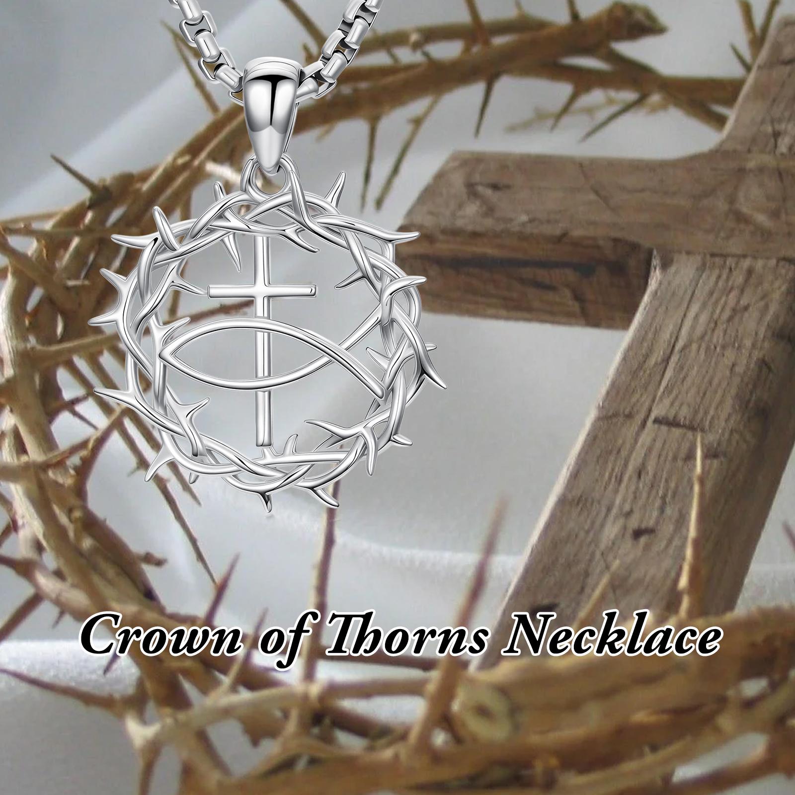 MEIDERBO Dream Chaser Crown of Thorns Necklace for Men 925 Sterling Silver Oxidized Cross Pendant Stainless Steel Chain 22+2 Inch Adjustable Christian Jewelry