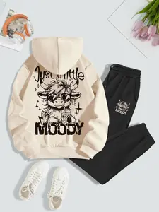 Women's Letter & Animal Print Long Sleeve Hoodie & Sweatpants Set, Chic Casual Fashion Cozy Breathable Two Piece Outfits for Daily Outdoor Wear, Ladies Winter Clothes, Going Out 2 Piece Set