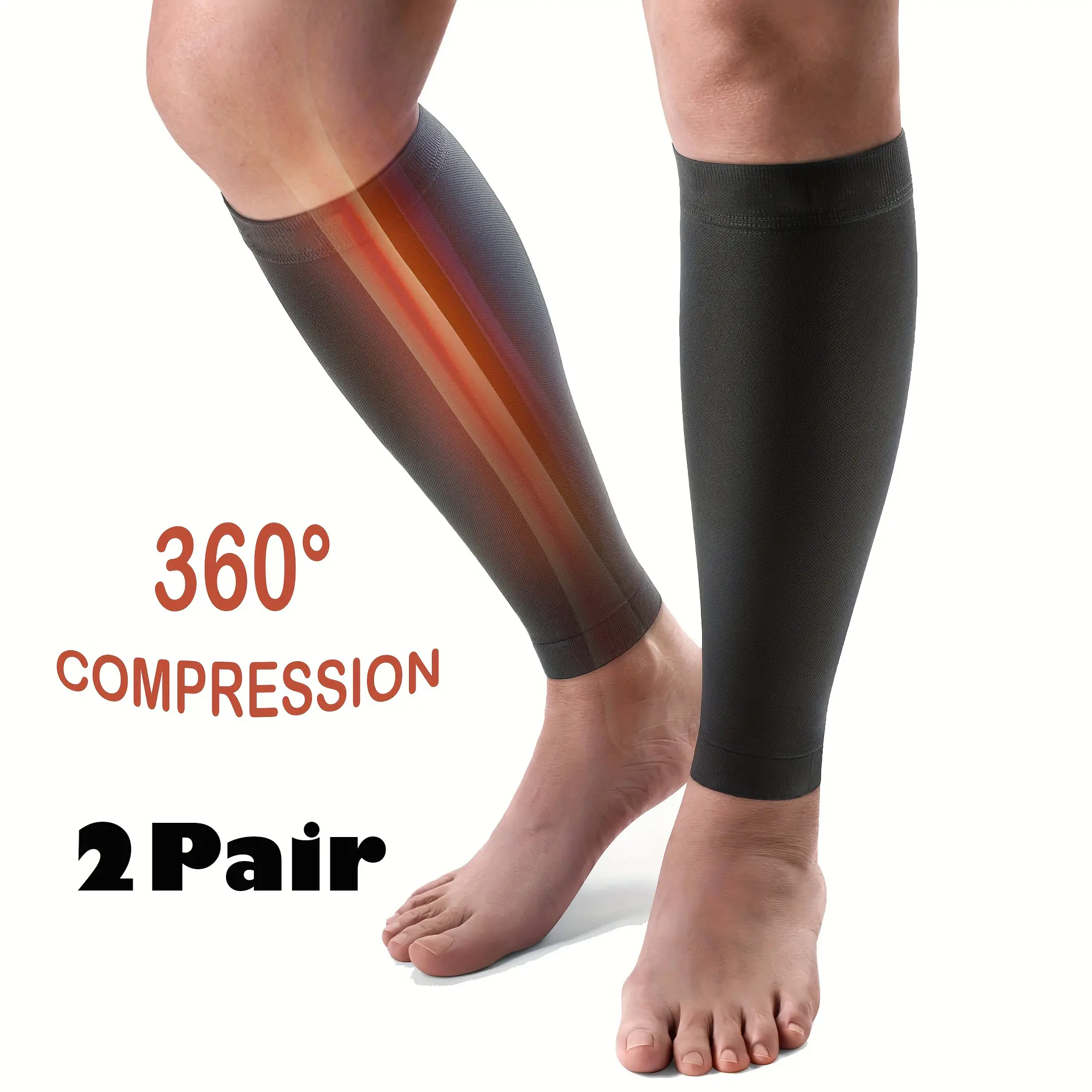 Calf Compression Sleeves (2 Pairs) - Unisex Running Gear for Nursing & Shin Splints, 15-20mmHg Snug Fit Graded Support, 15-20Mmhg Graded Support, Footless