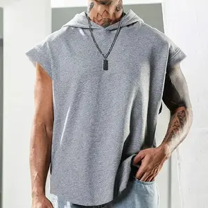 New Men's Fitness Pullover Sports Casual Tank Top Sleeveless Hooded Vest Loose Top Fabric Menswear