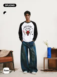 Stranger Things Hellfire Club Print Patchwork Long Sleeve, Trendy Casual Wear for Daily Home or Outdoors, Comfortable Sleepwear