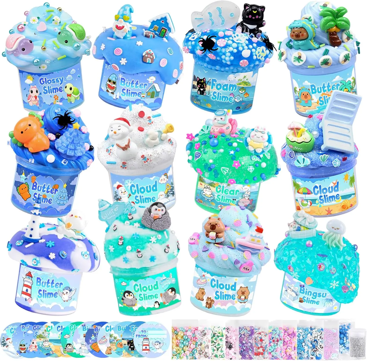 Halloween Fall Gift 12-Pack Blue Slime Kit for Kids, Clear Butter Cloud Squishy Party Favor Set | Goodie bag stuffers, Easter basket fillers, birthday party favors and sensory slime toys for boys and girls ages 4-10
