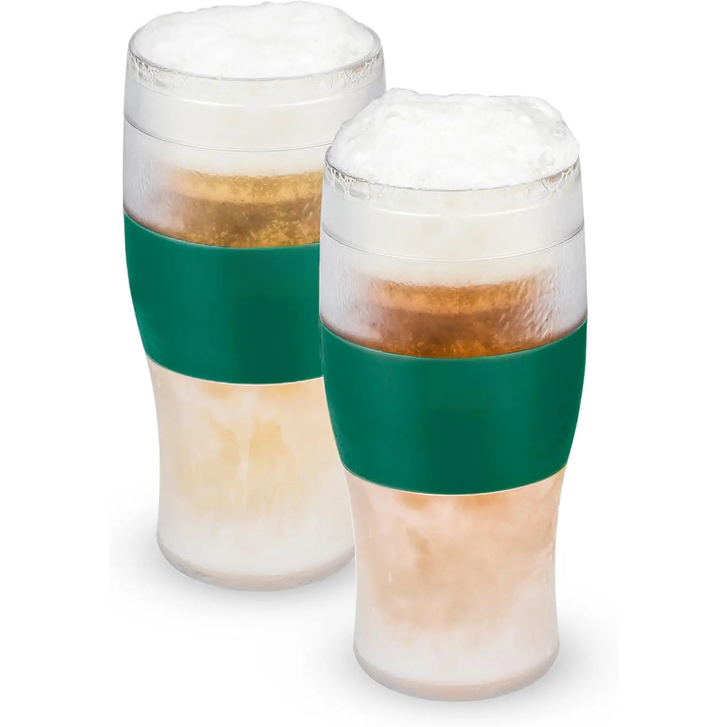 Freeze, Frozen Mugs, Freezable Pint Set, Beer Keep Your Drinks Cold, Double Walled Insulated Glasses, Tumbler for Iced Coffee, 16oz, Set of 2, Green