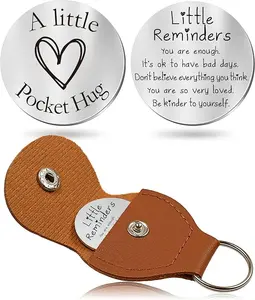 Leather Musical Instrument Keychain with Pocket Hug Token Charm, Inspirational Fashion Accessory Gift for Adults