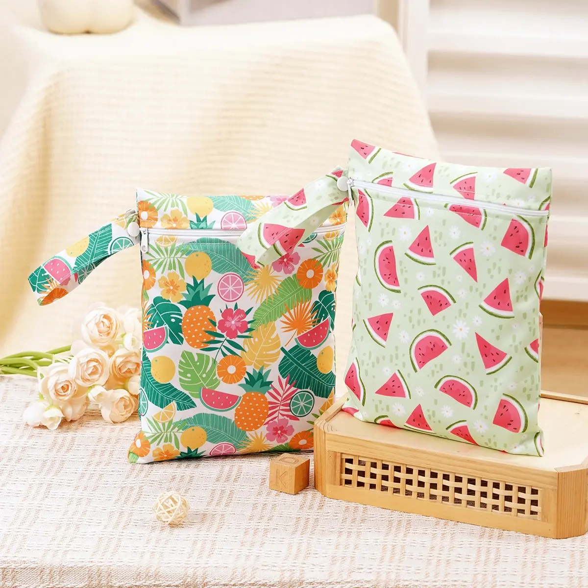 Reusable Waterproof Wet Bags, 2 Pack Set, Ideal for Swimwear, Baby Clothes, Travel, Diaper Bag, Reusable and Durable