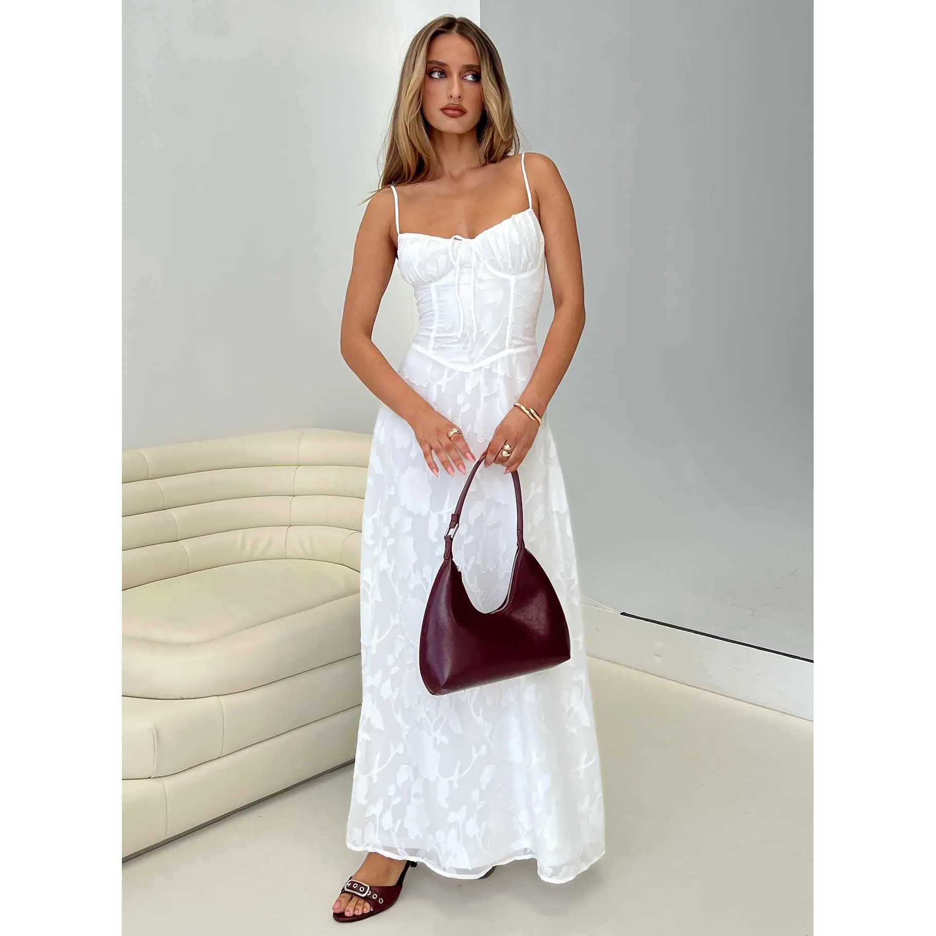 Members Only Maxi Dress White Burnout