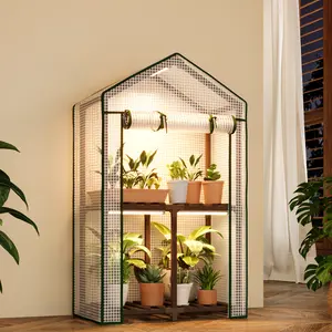 Bamworld 2-Tier Mini Greenhouse, Reusable Portable Warm House with PE Cover, Sturdy Eucalyptus Rack, Winter-Proof for Indoor/Outdoor Compact Garden Plant Protection