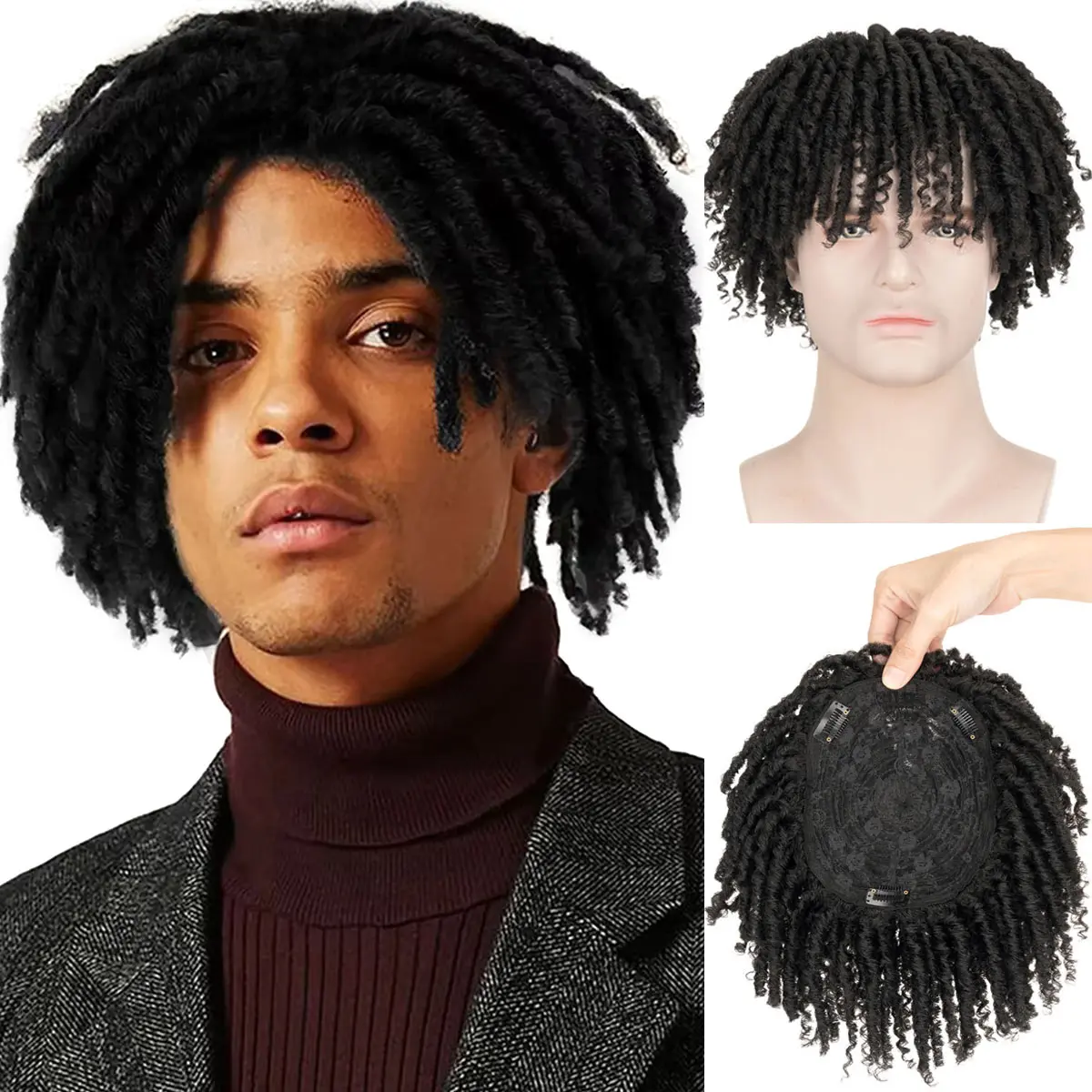MY-LADY Dreadlocks Toupee Short Braids Wig Synthetic Hair Afro Braided Wigs for Men Afro Curly Wigs Hair Replacement Wigs Heat Resistant Wigs campingessentials
