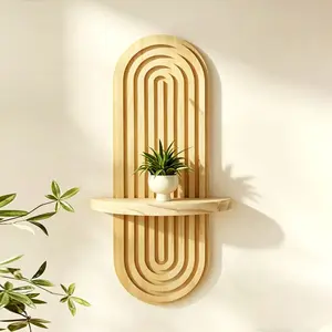 Wooden Wall Shelf, Boho Style Shelf Wall Decor - Handmade Solid Wood Hanging Floating Shelves Rainbow Arch Trinket Storage Rack Wall Decor for Bedroom Living Room Nursery Bathroom