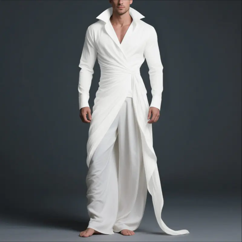 INCERUN Men's Natural Fabric Greco-Roman Linen Wrap Tunic - Aesthetic Sleeveless V-Neck Garment with Asymmetrical Draped Hem, Stage Performance Costumes, Menswear Vibe Top, Longline