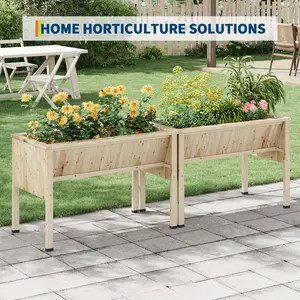 Fir Wood Raised Garden Bed - Premium Elevated Planting Station for Backyard & Patio with Hooks, Natural Finish, Planter Box for Vegetables, Flowers & Herbs, 72"L x 26"W x 31"H/45"X23"X30"